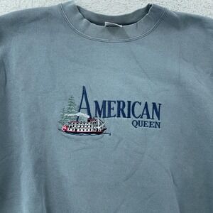 Vintage‎ American Queen Sweatshirt Mens Large Ship Crewneck Embroidered USA 90s